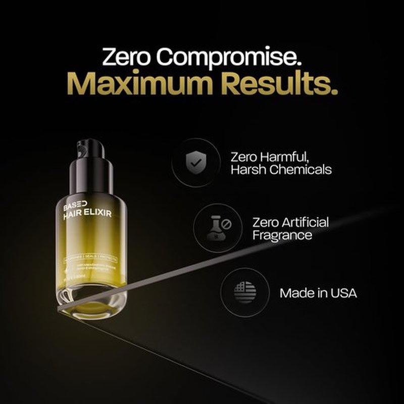 BASED Hair Elixir - Weightless Shine Serum with Heat Protection, Controls Frizz & Flyaways, Nourishes with Meadowfoam & Mongongo Oils, Non-Toxic Formula for All Hair Types (1 Fl Oz, Pack of 1)