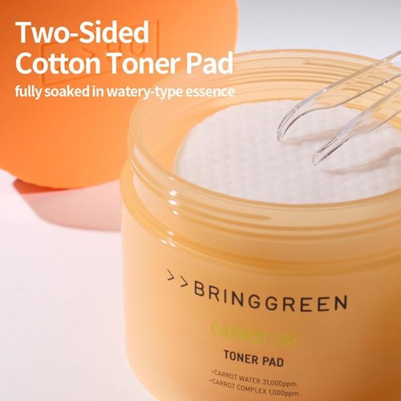 BRING GREEN Carrot Toner Pads - Vitamin & Retinol Formula for Even Skin Tone | 60 Count