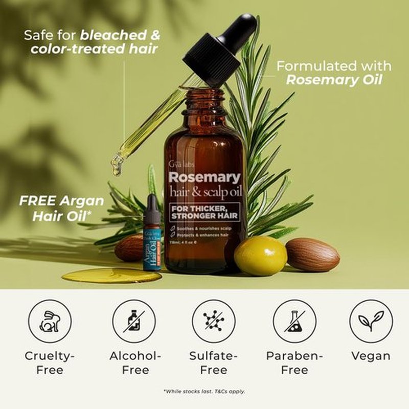 Gya Labs Rosemary & Castor Hair Styling Oil - 4 Fl Oz - Rosemary To Strengthen Hair - Protect & Tame Frizz - Hydrate Dry Scalp with 0.17 Fl Oz Deep Revival Argan Oil