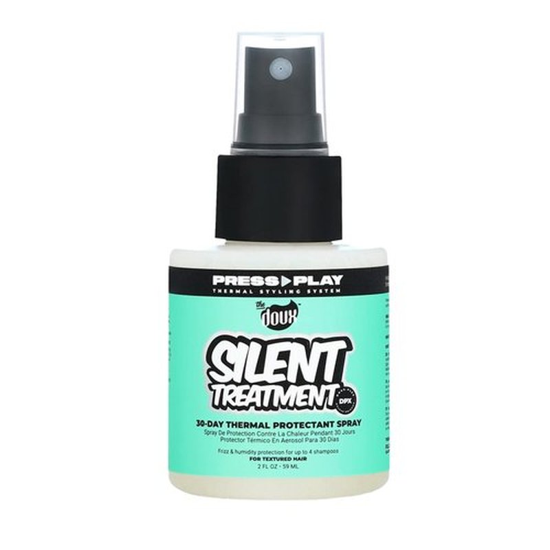 The Doux SILENT TREATMENT Anti-Frizz Heat Protectant Spray for Curly Hair – 30-Day Humidity Shield Hairspray with Keratin & Corn Starch – Travel Size Hair Styling Spray, 2 oz