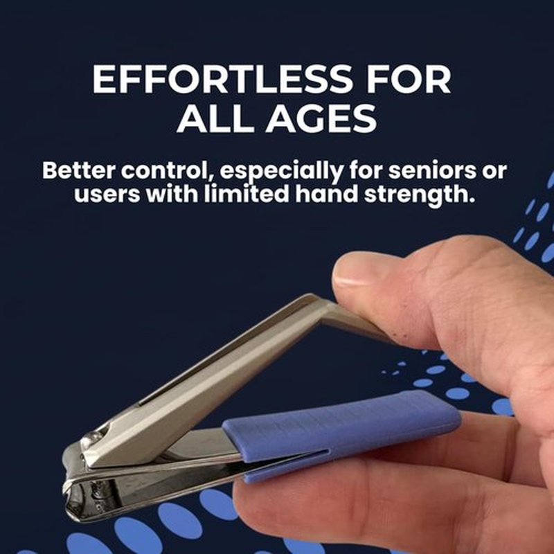 HANDCLASP Nail Clippers, Stylish, Comfortable for Seniors, Fingernails, Premium Stainless Steel, Curved Edge, Wide Jaw, Ergonomic, Thumb Rest, Comfort Cuts, Women, Men, Teens, Special Needs, (Blue)