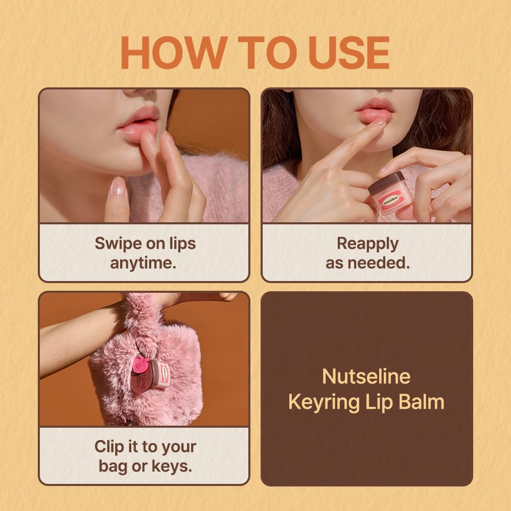Nutseline Super Nut Collagen Keyring Lip Balm 11ml – 3-in-1 Lip Care Korean Skin Care, Plumps & Firms Lips, Collagen-Boosting, Shea Butter Formula for Hydration & Smoothness, Portable Keyring Design