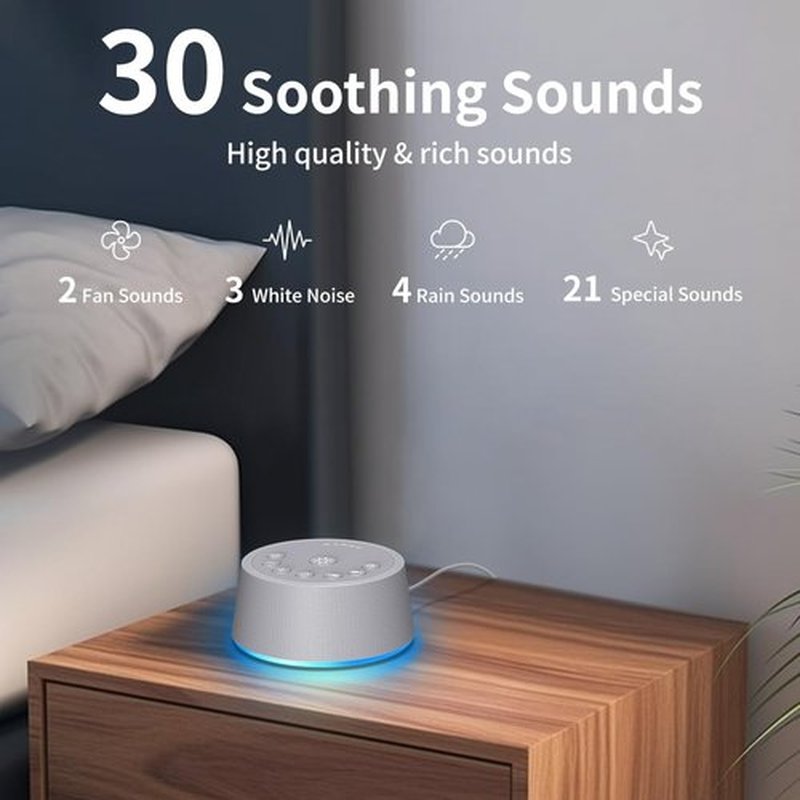 SoundLegend Sleep White Noise Machine - 32 Volume Levels, 30 Soothing Sounds, 12 Color Lights, Compact Design