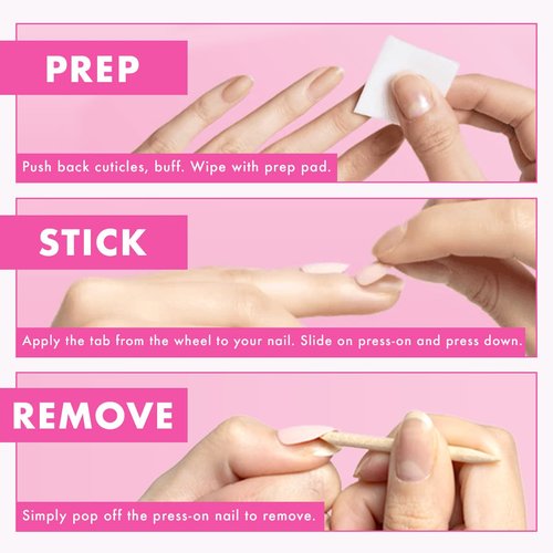 Olive & June Classic Super Stick Mani Press On Nails | Short, Round | No Glue Needed | 32 Tab Nails in 16 Sizes | Non-Toxic Tabs | Easy On-Off, Non-Damaging |7-Day Wear | Taffy | Bright Pink