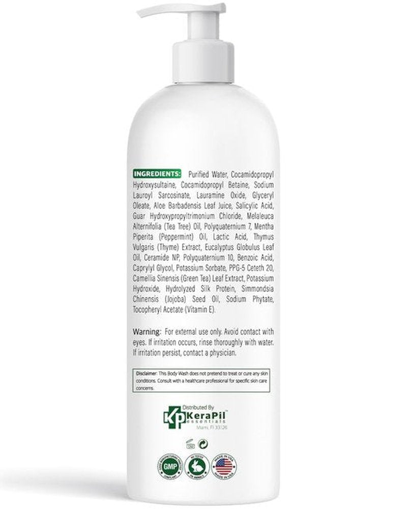 KERAPIL Bacterinyl Tea Tree Oil Body Wash - Antibacterial & Antifungal Support for Ringworm, Body Odors, Athlete’s Foot & Acne, Helps Soothe Itchy, Dry Skin - Made in USA (16 fl oz x 2)