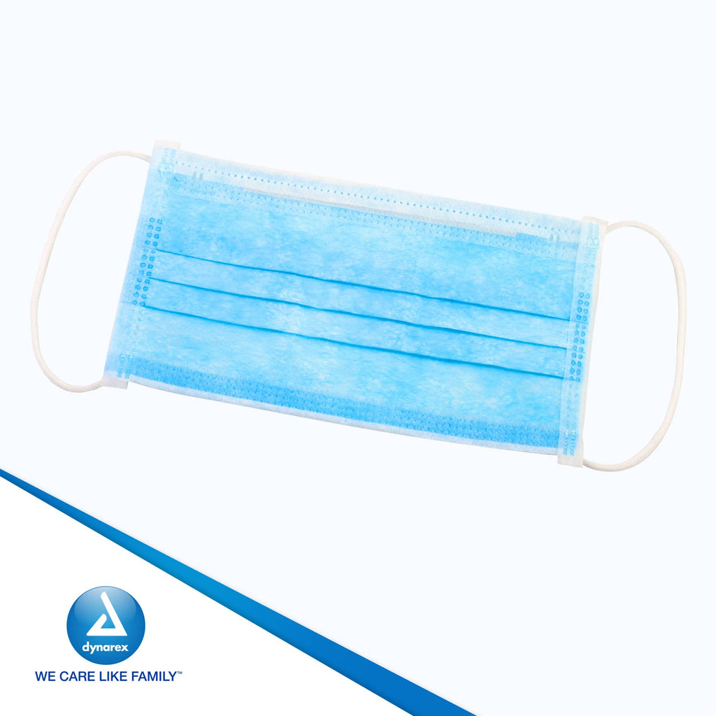 Dynarex Procedure Masks - Triple-Pleated Face Masks with Ear Loops & Nose Strip - Disposable Medical Mask, Face Protection for Hospital - 50 per Box– Blue