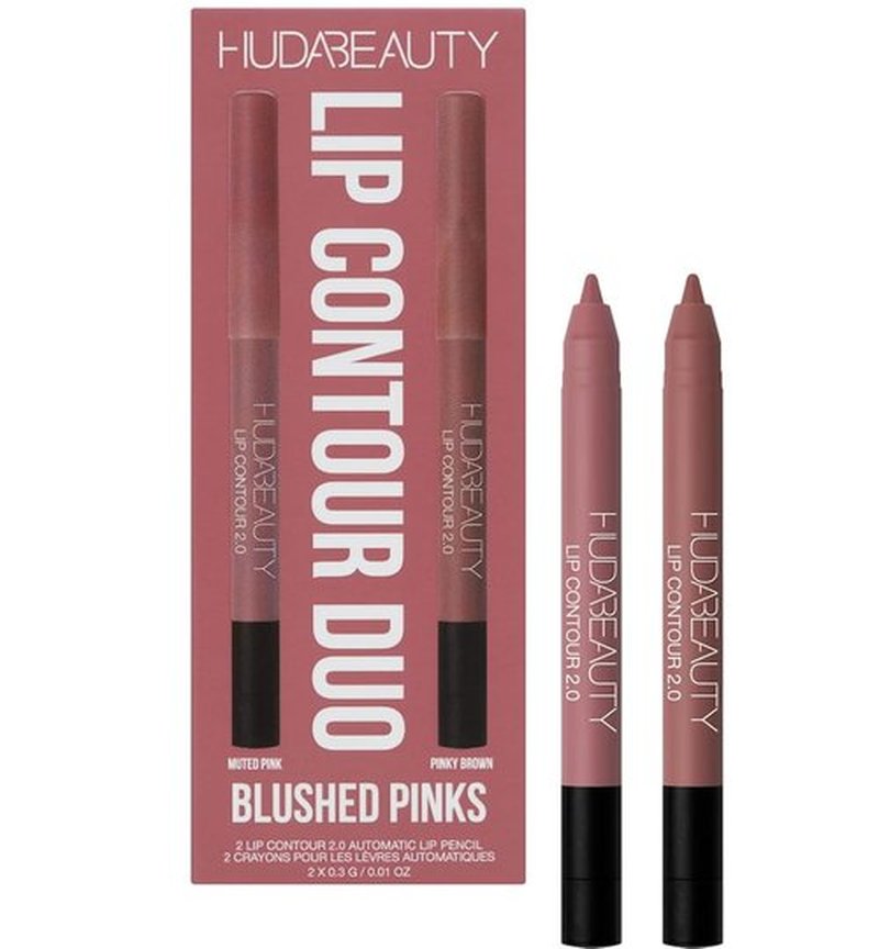 Huda Beauty Lip Contour Duo - Blushed Pinks with 2 Mini Pencils in Muted Pink & Pinky Brown