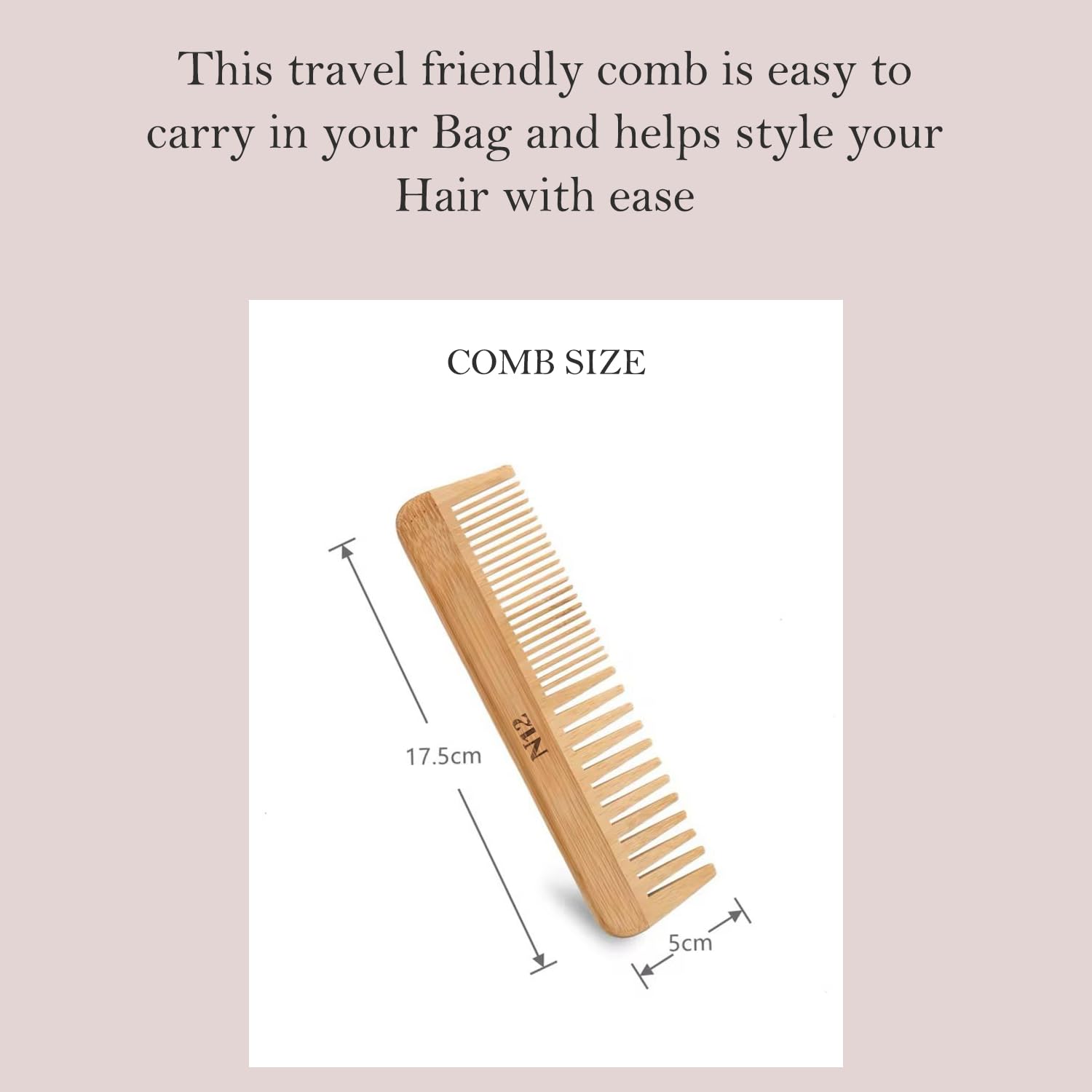 N12 Set of 3 Handmade Natural Bamboo Wooden Comb with Fine Wide Tooth, 17.5 cm - Eco-Friendly Anti-Frizz Detangler for Straight, Wavy, Curly Hair of Women, Men, Wood Birth Comb for Labour Pain