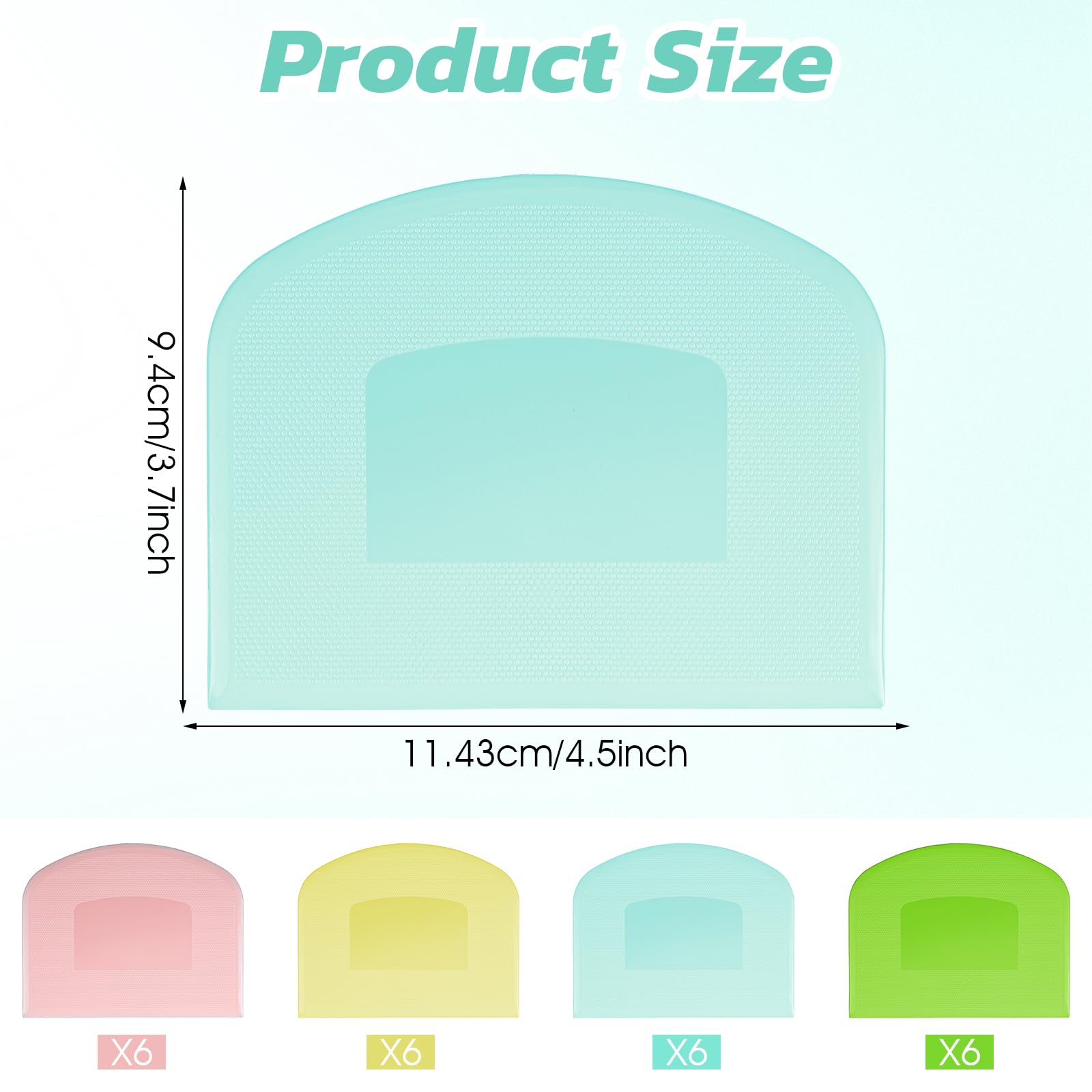 24 Pcs Bench Scraper Dough Scraper for Baking, BPA Free PE Flexible Bowl Scrapers, Food-Safe Plastic Dough Cutter Tool for Bread Cake Fondant Icing (Light Blue, Green, Yellow, Pink)