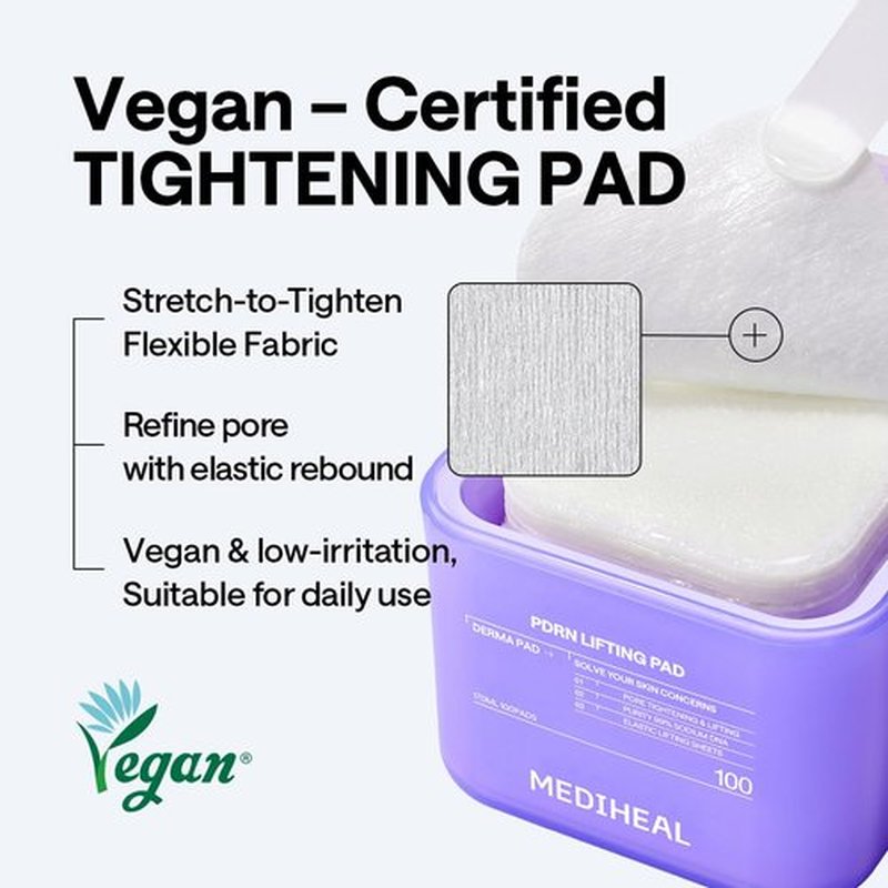 MEDIHEAL Toner Pads [PDRN] - Stretchable Lifting Pads with Squalane and Glutathione for Total Skin Care - Plant Based Rose PDRN - Wrinkle & Pore Care - Vegan Stretchable Lifting Fabric (100 Count)
