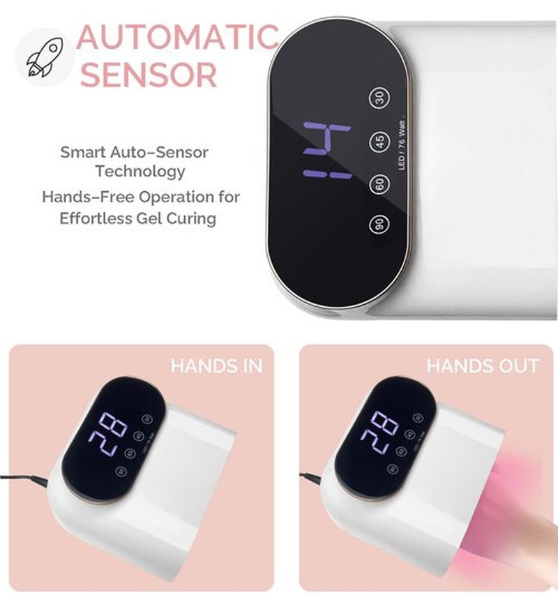 OBEEGOO 76W UV LED Nail Lamp Light Dryer for Nails Gel Polish,LED Nail Dryer with 38 LED Beads,4 Timer,Smart Sensor,LCD Display Fast Curing Gel Nail Polish Nail Art Tools Manicure Accessories