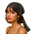 Munyee Hua Square Rhinestone Head Scarf for Women Bling Sparkly Hijab Stretchy Rave Turban Hat Handmade Headband Crystal Mesh Cap Hair Snood Nets Vintage Dress Concert Headpiece Black