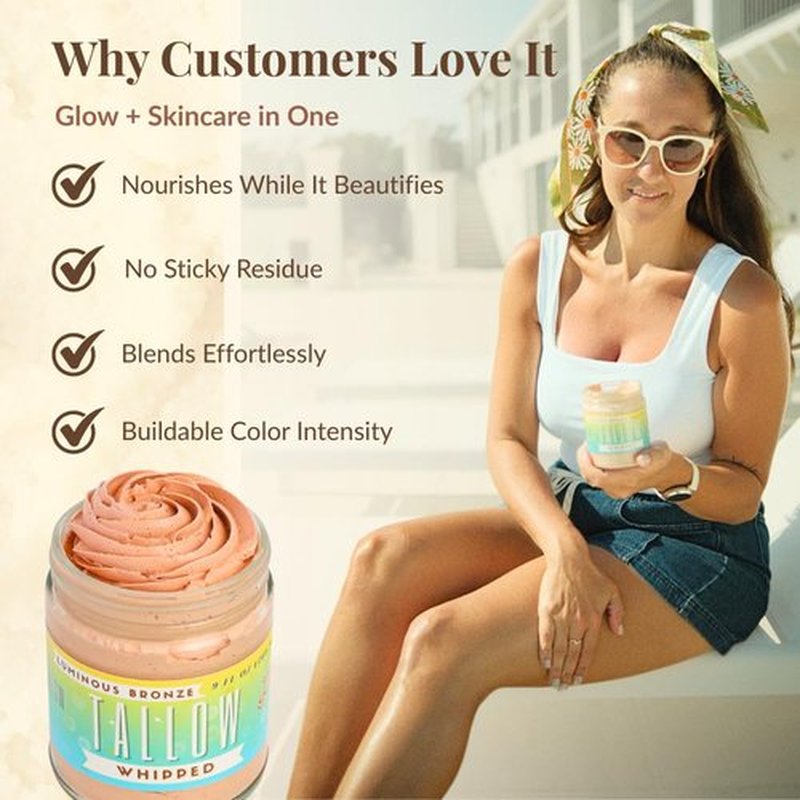 Luminous Bronze Whipped Tallow Moisturizer - 9oz Moisturizing All Natural Bronzing Body Butter with Mica