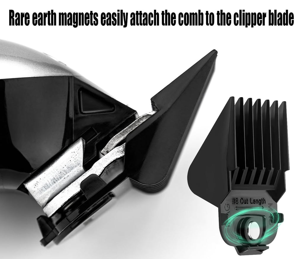 Kaynway for Andis Magnetic Clipper Guards 10PCS, Upgrade Professional Clipper Guard Comb Guides for Andis Master Hair Clippers - 1/16" to 1"(Black)