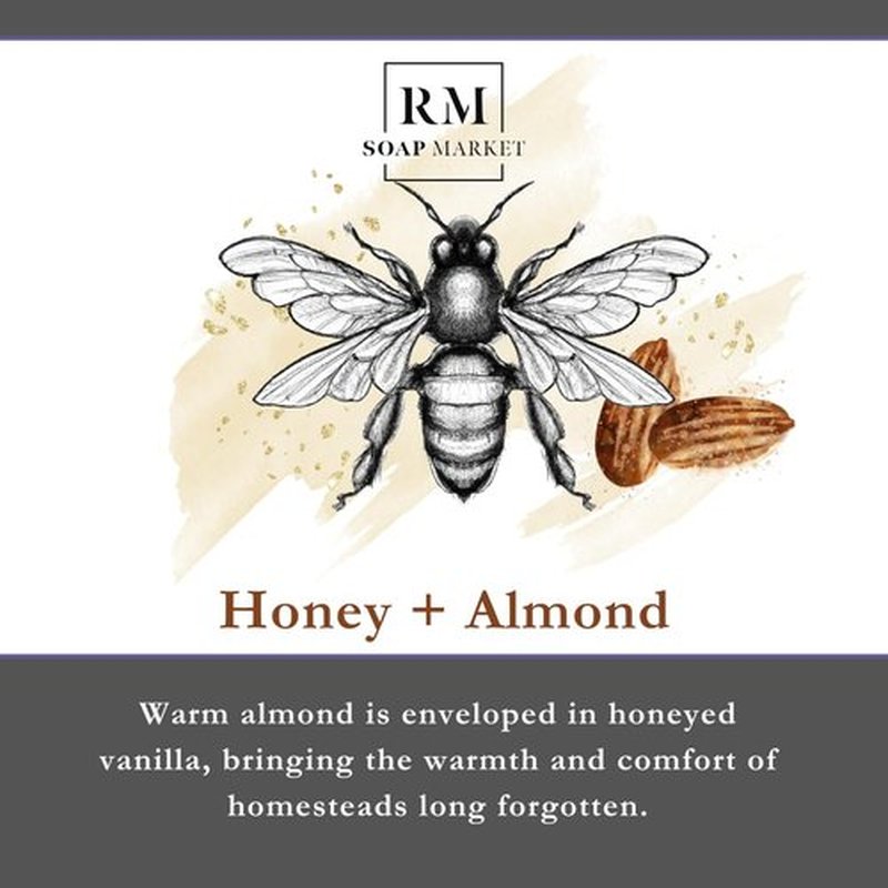 RM Soap Market Honey Almond Hand Soap with Moisturizing Natural Formula for Kitchen or Bathroom, Rich and Creamy Hydrating Soap with Warm Almond and Honeyed Vanilla Scent, 9.5 Oz