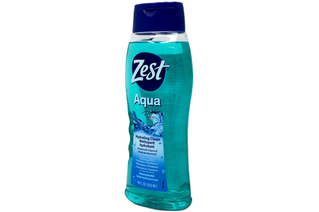 Zest Hydrating Body Wash - Aqua - Moisturizing Body Wash for Men and Women - Bath Soap with Vitamin E - Gentle Paraben Free Formula - 6 pc