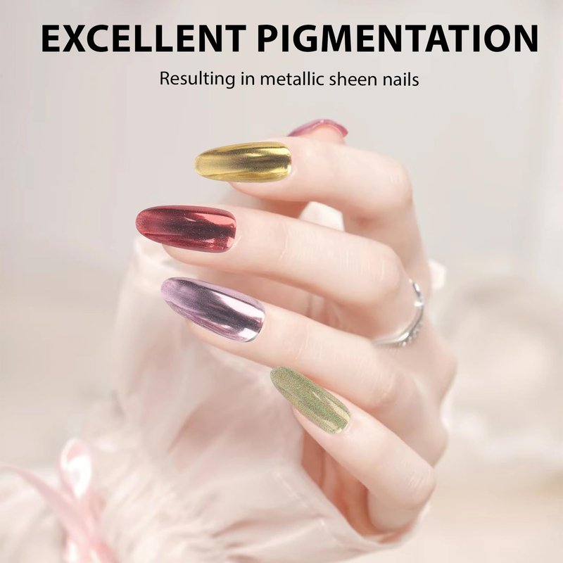 Yiaxoyia Chrome Nail Powder, 16 Colors Nail Chrome Powder - Mirror Effect Metallic Kit for Nail Art Decoration, Resin Craft etc. (1g/Jar)