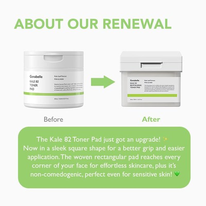 Genabelle Kale 82 Toner Pad - 60 Jumbo Sheets, AHA PHA Dead Skin Care Daily Hydrating Toner Pad exfoliating