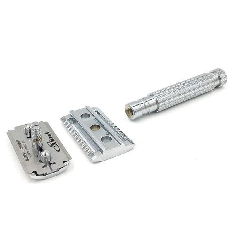 Parker 94R Double-Edge Safety Razor - Chrome-Plated Brass, Standard-Length Handle + 5 Premium Blades for Classic Wet Shaving