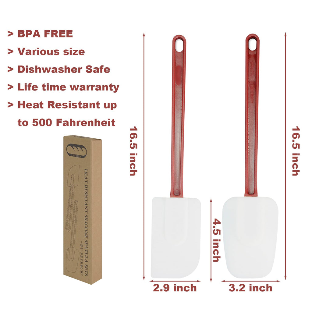 High Heat Resistant Silicone Scraper Spoon Commercial Spatula for Cooking, Rubber Spatula Set of 2, (16.5'')