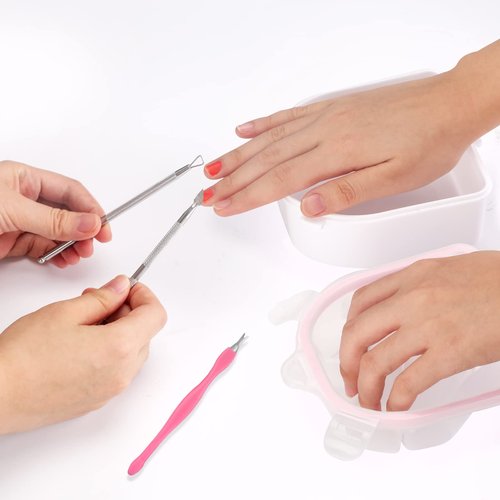 Anfigo Nail Soak Off Bowl with Nail Remover Tool, 2Pcs Nail Soaking Bowl with Cuticle Peeler Trimmer Pusher Nail Soakers for Acrylic Nails Gel Polish