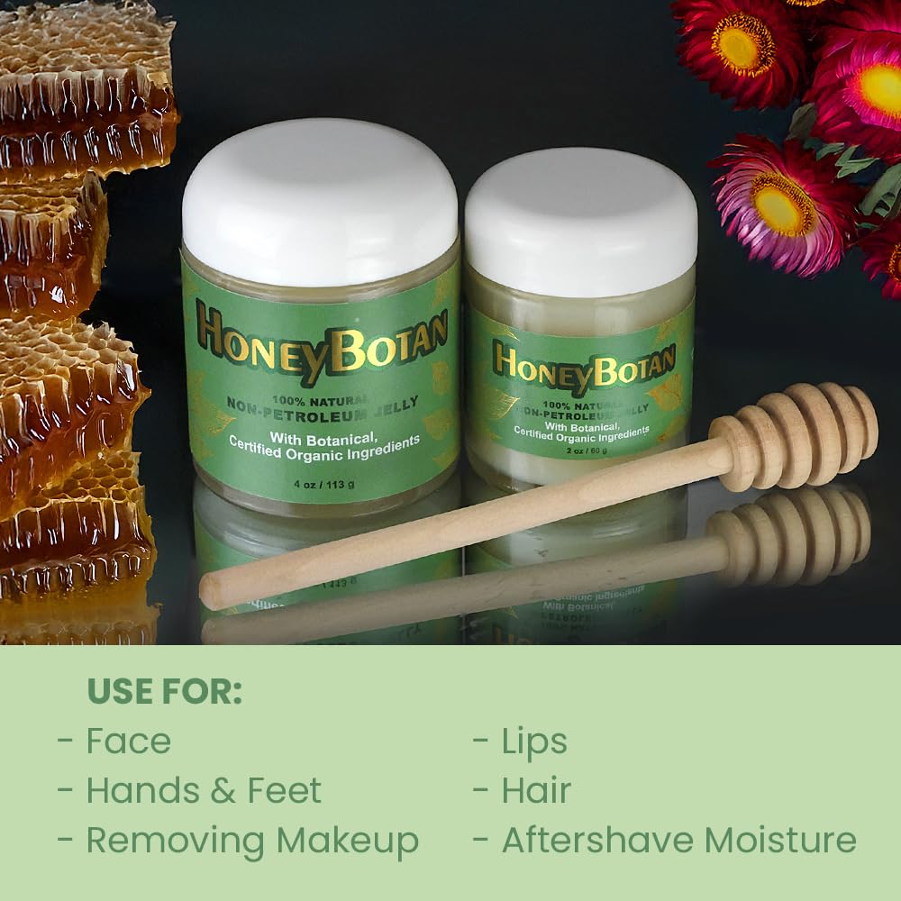 Beesaluxe HoneyBotan - 100% Natural Unpetroleum Skin Balm with Organic Ingredients - Petroleum Jelly Alternative for Lips, Hands, Baby Care, Makeup Remover, and More (2 Ounce)
