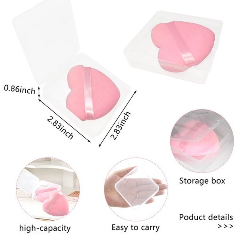 Skiennix Heart Shape Makeup Puff - Soft Velour Cosmetic Blender for Loose Powder | 6 Pieces, Pink