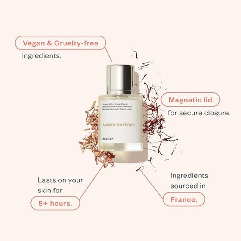 Dossier - Ambery Saffron Eau de Parfum - Vegan Unisex Perfume Inspired by MFK Baccarat Rouge 540 - 3.4 Fl Oz (100ml)