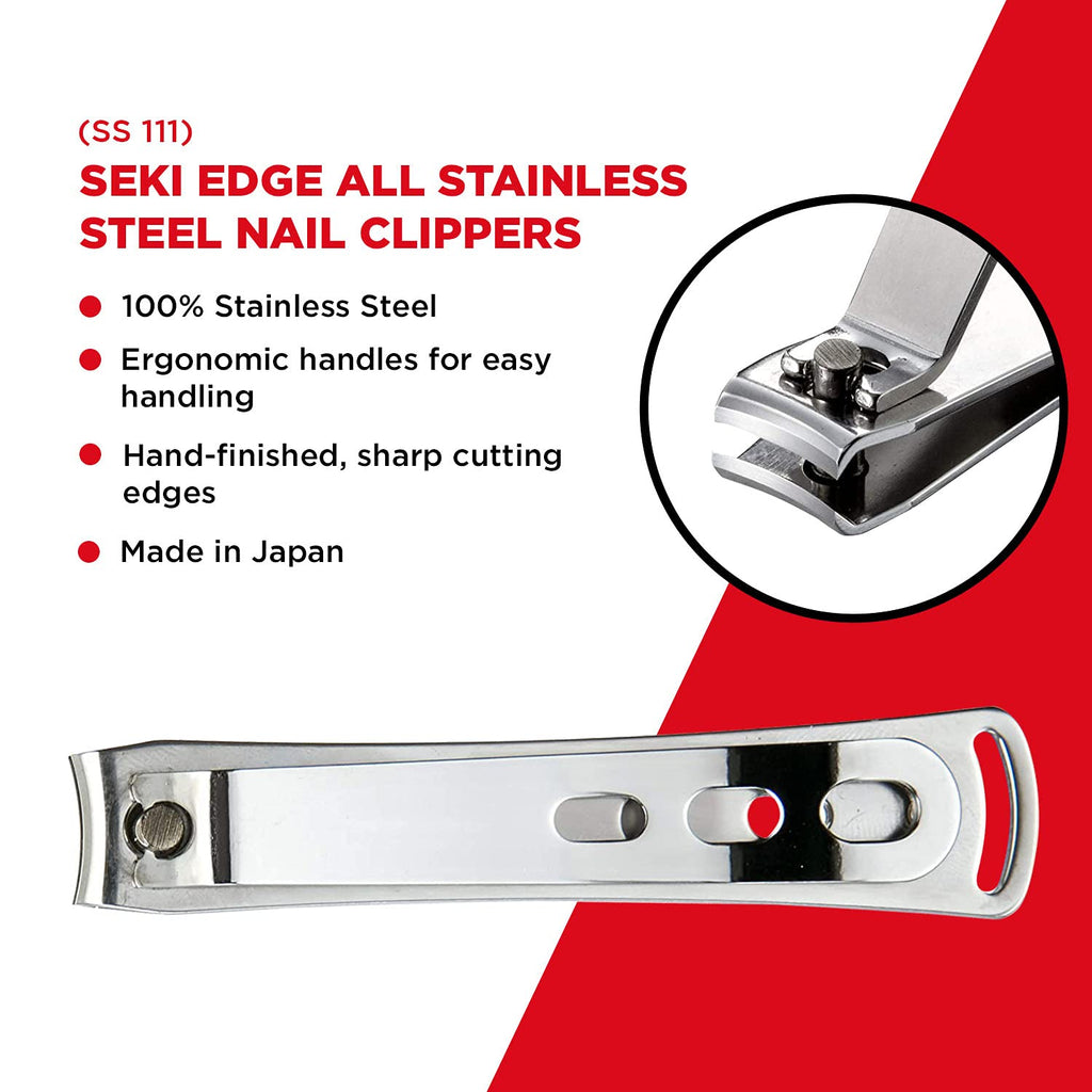 Seki Edge All Stainless Steel Nail Clippers (SS-111) - Medical Grade Professional Fingernail Clippers, Cutter, Trimmer - Manicure Nail Care Tool for Men & Women - Made in Japan