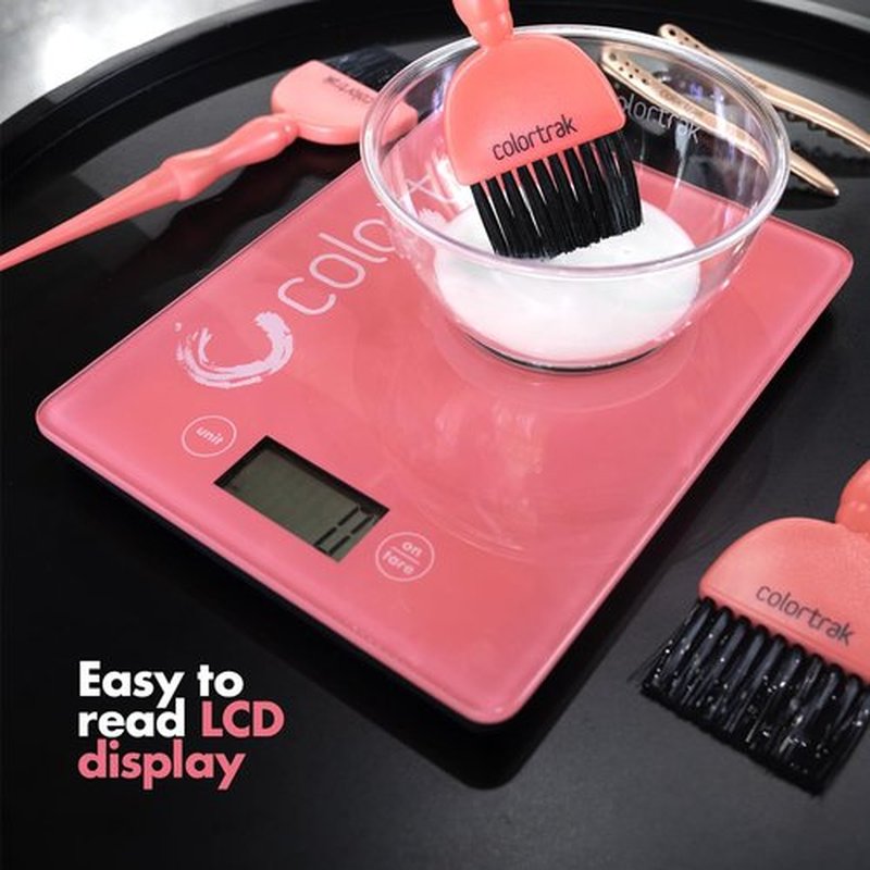 Colortrak Digital Scale, Tempered Glass Scale for Measuring Fits Most Color Trays and Stations, Measures Quantities in lb, oz, ml, g, kg, Sleek 8" x 6.5" Design