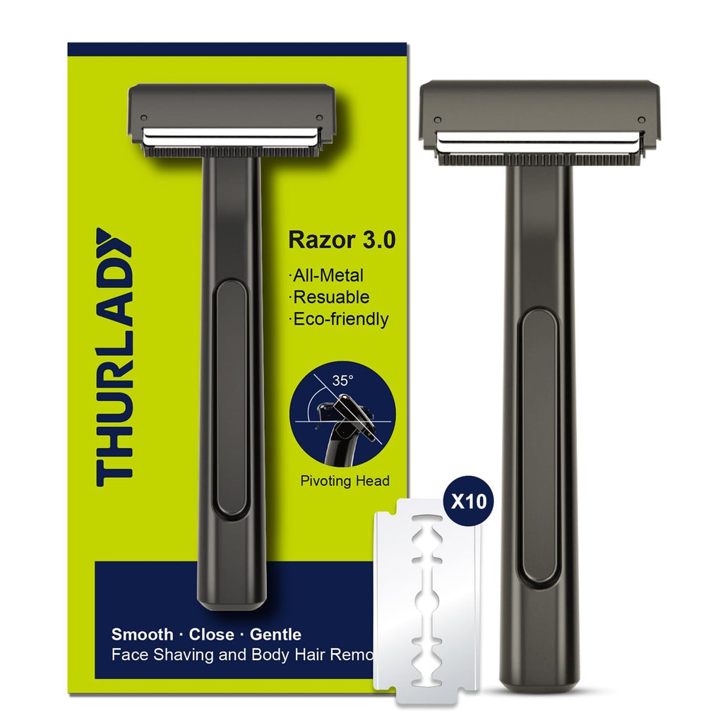 THURLADY Dual-Blade Safety Razor with Pivoting Head, Matte Black