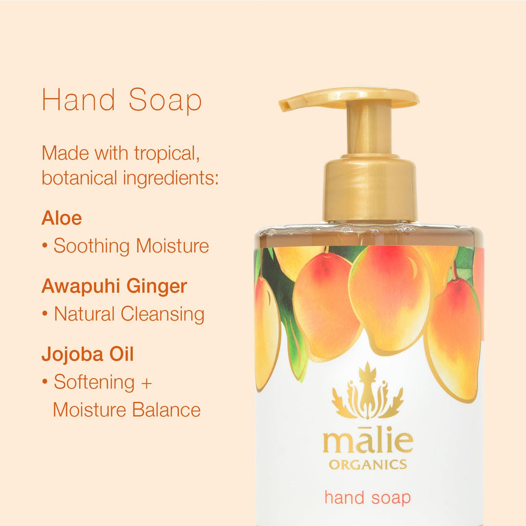 Mālie Organics Hand Soap, Mango, 13.5 oz, Organic Moisturizing Hand Wash with Aloe + Hawaiian Hydrosols, Vegan