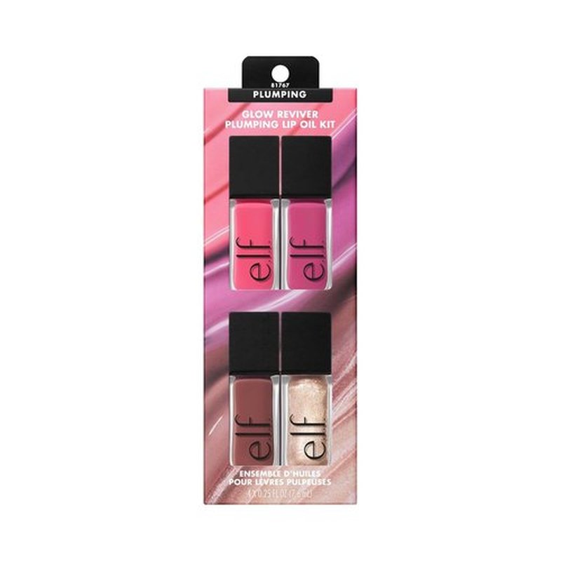 e.l.f. Glow Reviver Plumping Lip Oil Kit - Nourishing Tinted Oils for High-Shine Finish | 4 Vegan Shades