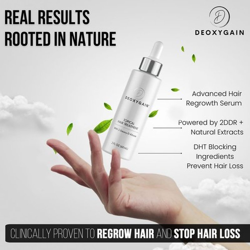 Deoxygain Topical Hair Treatment - Advanced Hair Growth Formula with 2DDR to Block DHT & Stimulate Follicles - 2oz Bottle