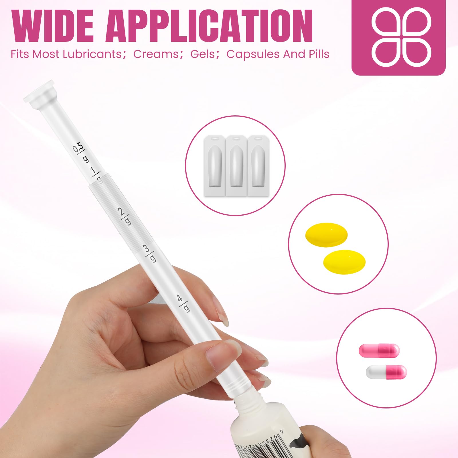 30 Pack Disposable Vaginal Suppository Applicator for Women, Fits Most Lubricants Creams Gels Pills Tablet Suppositories, Threaded End, Soft & Small Tip, with Dosage Markings, Individually Wrapped