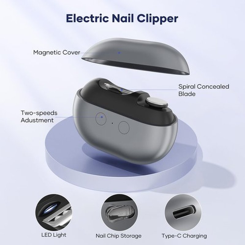 Electric Nail Clipper with USB Charging: Acina 2025 Upgraded Automatic Nail Clippers with Led Light - USB Rechargeable Safety Fingernail Trimmer for Baby Seniors Kids Adults (Black, Large)