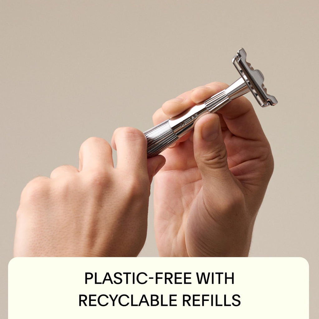 Leaf Shave | Leaf Twig Razor Set, Includes Twig Razor, Matching Stand, 50-Pack Single-Edge Blade Refills, and Blade Bank - Rose Gold