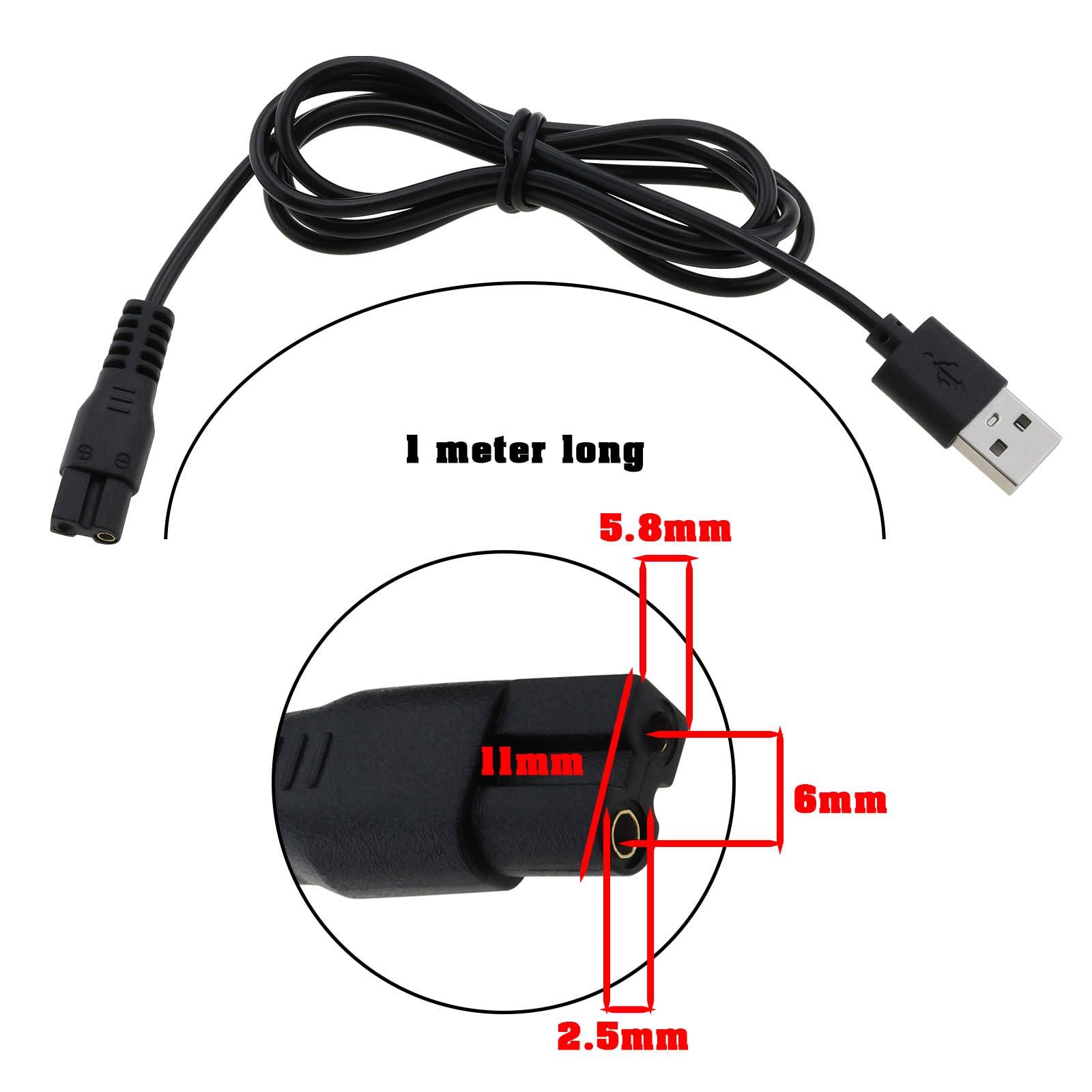 eMagTech 2Pcs 5V Shaver Trimmer USB Charger Cable Replacement Part Compatible with Brio Beardscape Hair Shaver Trimmer Power Cord and Other Shaving Tools