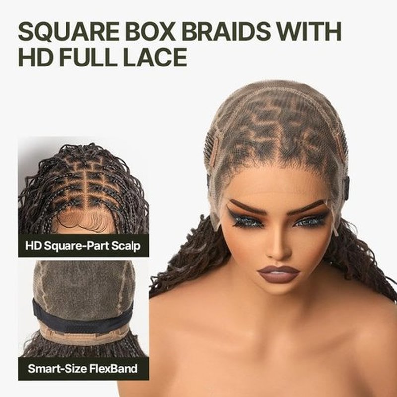 Frodio Braided Wig Veralux™ Fiber Full Lace Boho Curly Water Wave Synthetic Box Braided Wigs For Black Women Salon-Level 200% Density Bohemia Natural Scalp 30 Inches