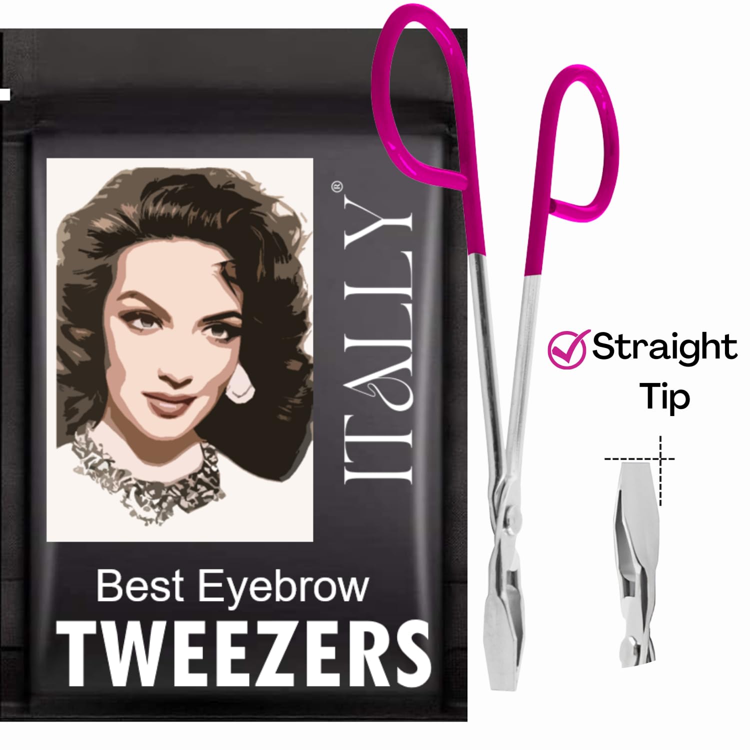 ITALLY Professional Salon TWEEZERS with Easy Scissor Handle, The BEST PRECISION EYEBROW TWEEZERS Men/Women, Pinzas Para Cejas, Ingrown Hair, Blackhead;Colors MADE IN MEXICO (Hot-Pink-Metallic)