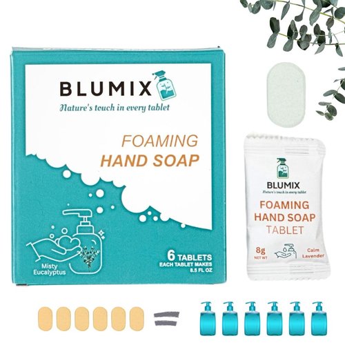 Blumix Foaming Hand Soap Tablet Refill – 6 Pack | Eucalyptus Scent | Eco-Friendly, Plant-Based, Plastic-Free, Non-Toxic, Just-Add-Water Refill Tablets for Zero Waste Hand Washing