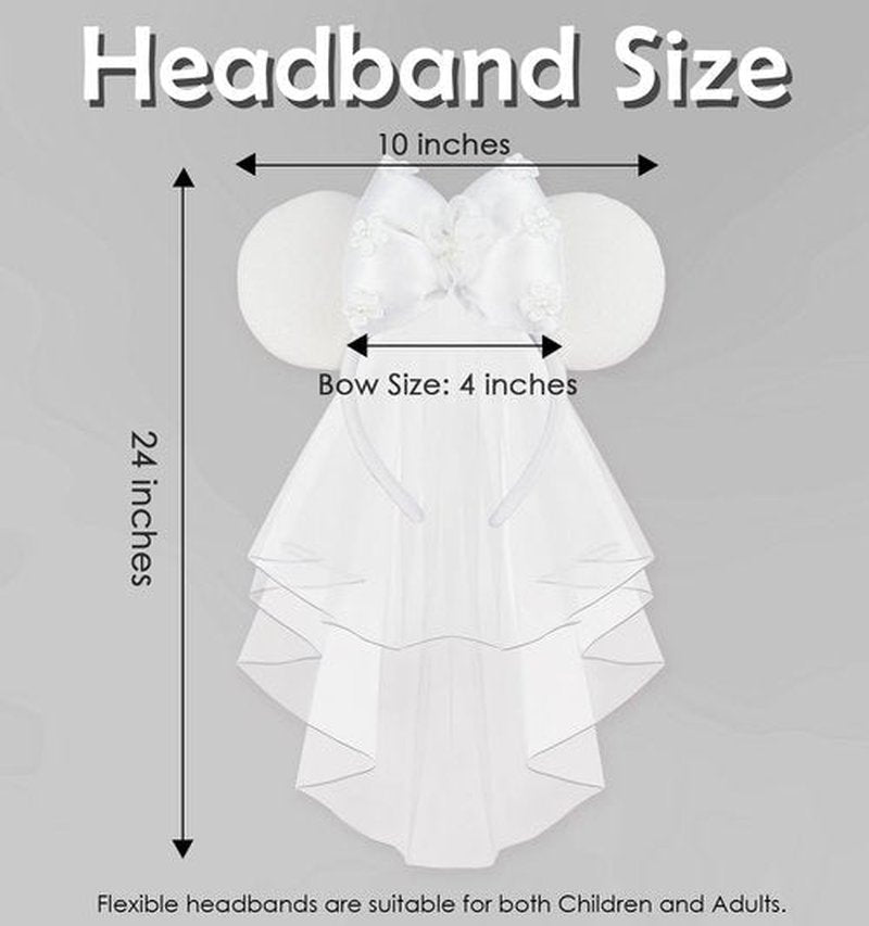 LIHELEI Bridal Veil Mouse Ear Headband, Minnie Headband for Honeymoon Wedding, Bachelorette Party Headpiece for Women Girls-White