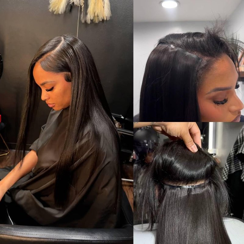 Yaki Straight Seamless Human Hair Clip in Extensions Full Max with 100% Real Soft Human Remy Human Hair Yaki Straight Clip Ins 7Pcs Per Set Natural Black (Yaki Stright, 16Inch)