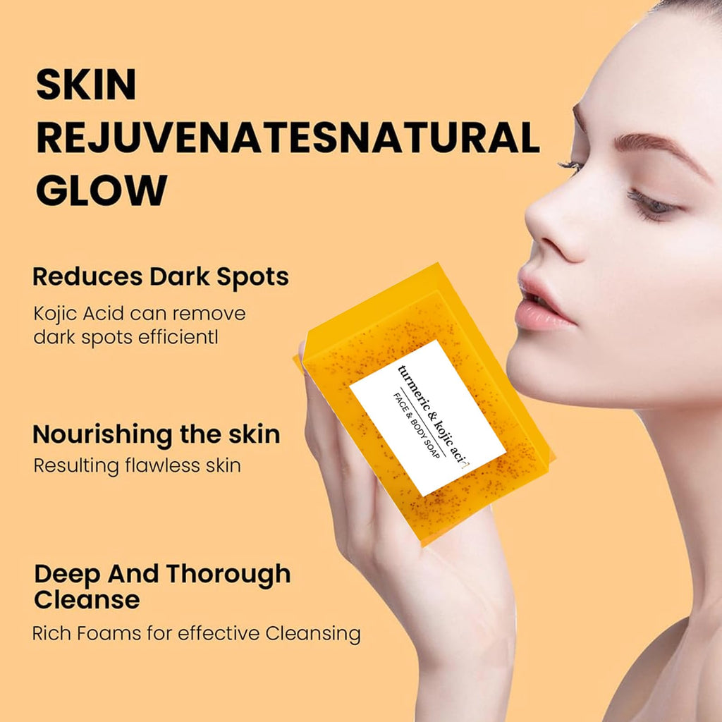 Turmeric Wash and Care Three Piece Set, Tuemeric Facial Cleanser With Brush, Turmeric Face Scrub Pads, Turmeric Soap Bar, Soap Foaming Net, Deep Cleansing Set for for Face and Body