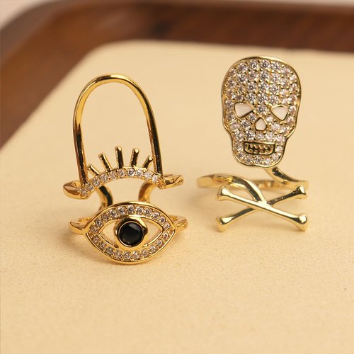 Jean Beau Gold Evil Eye Finger Nail Ring for Women Teen Art Black Rhinestones CZ Finger Cap Cover Tip Rings Gold Metal Nail Decoration Nail Protect Fashion Jewelry Gift