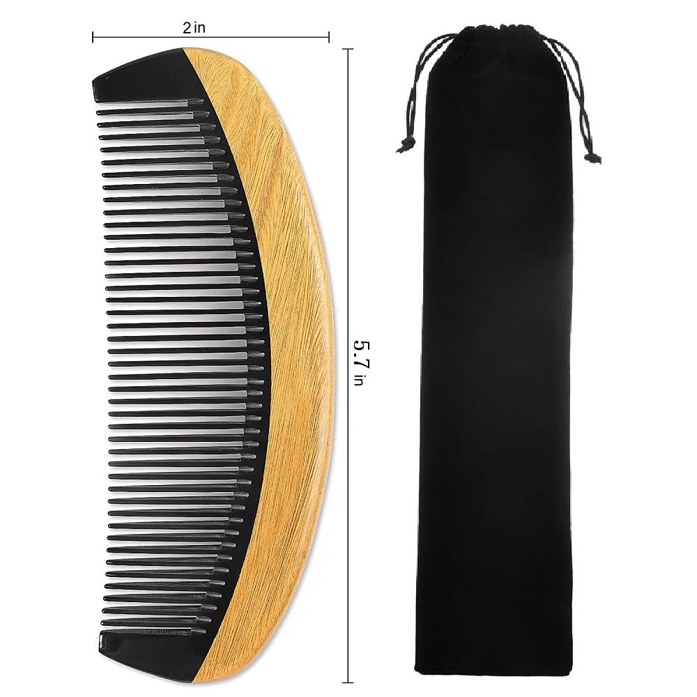 Exquisite Natural Ox Horn Pocket Hair Comb - Natural Green Sandalwood Buffalo Horn Comb 100% Handmade Premium Quality Anti-Static Comb Without Handle