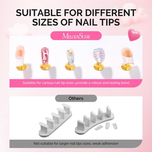 MelodySusie Update Nail Stand for Press Ons, 2 Spotted Cloud Magnetic Bases for Practice Painting Display Practice with Brush Holder and Reusable Double-Sided Tape for Home DIY Salon Supplies