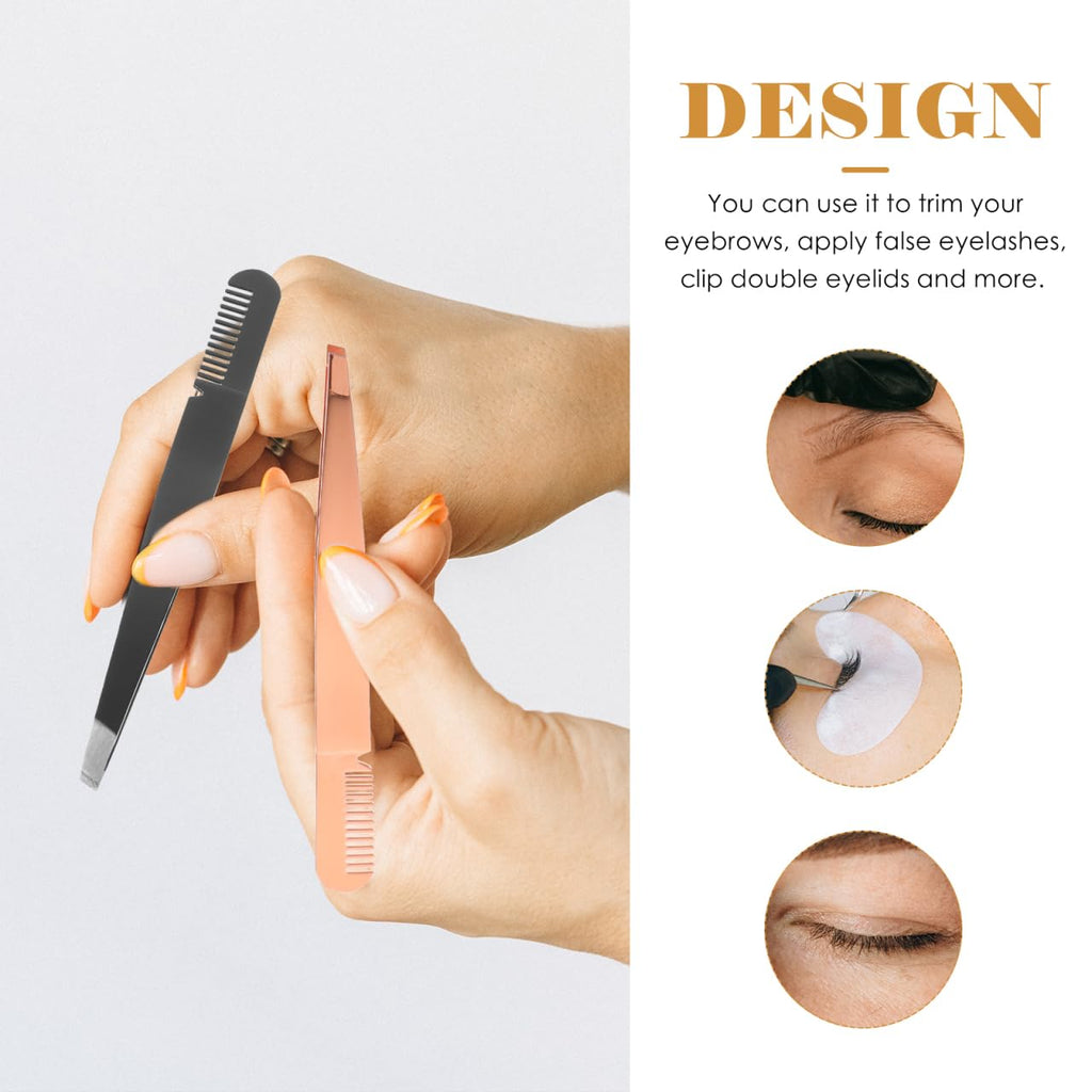 PRETYZOOM Eyebrow Tweezers Stainless Steel Slant Tip 2 in 1 Precision Brow Shaping Tool for Women Lash Applicator and Facial Hair Removal 3 PACK