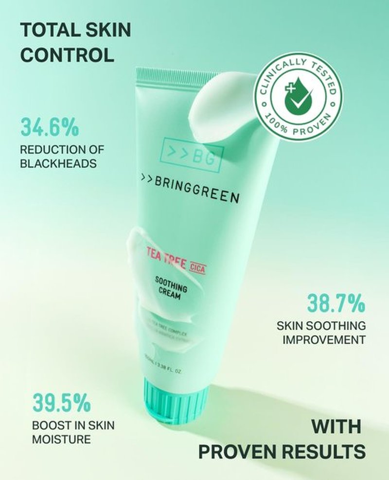 BRING GREEN Tea Tree Cica Soothing Cream Plus 100ml Korean Skin care, calming and soothing, moisturizer for skin, facial cream, trouble care, Blackhead Removing Pore care (Pack of 1)