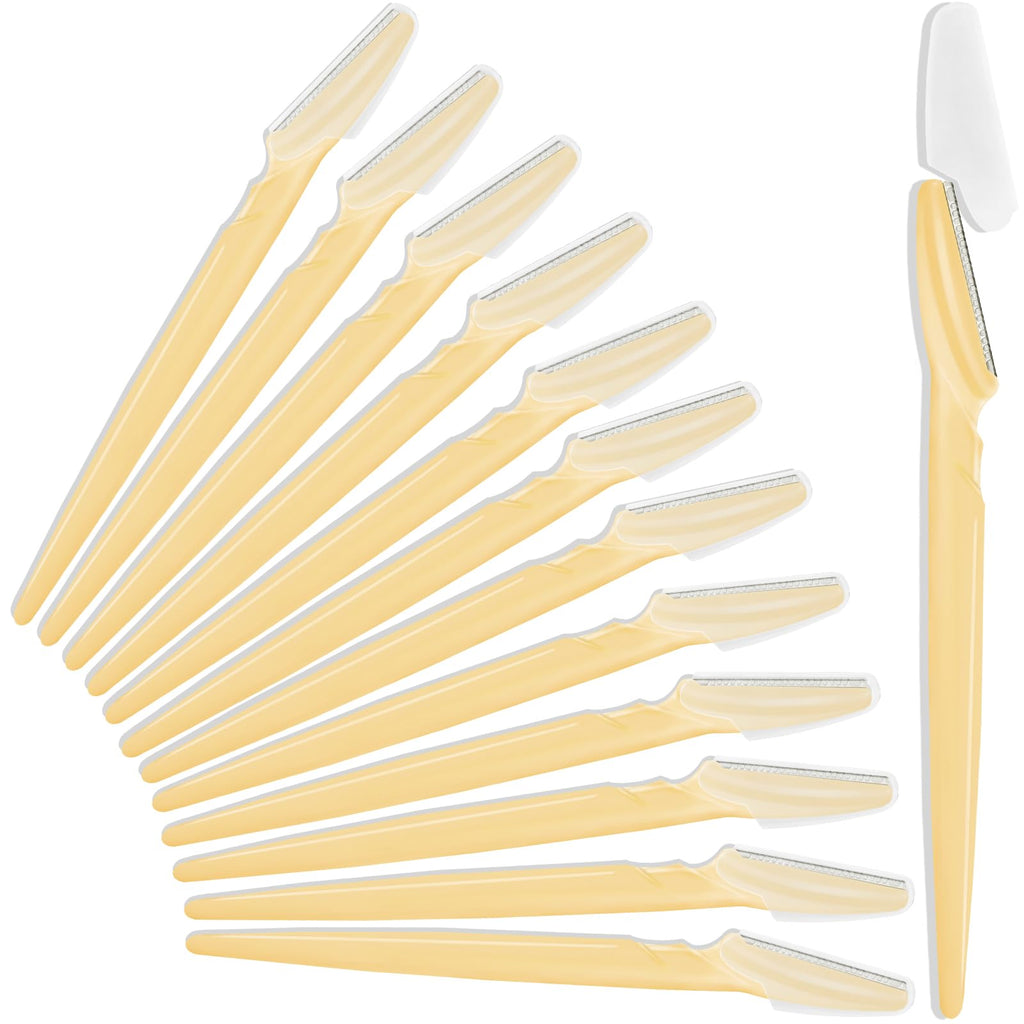 HFATMOS 12 Pcs Eyebrow Razors, Face Razors Multipurpose, Exfoliating Dermaplaning Tools, Eyebrow Trimmers Shaver with Protective Cover, Facial Hair Removal for Women Men Body Use (Yellow)